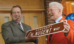 Mayor Jerry schweighart, honoring former director Tim Nugent with an "honorary Tim Nugent Way" in 2007 Photo courtesy of College of AHS
