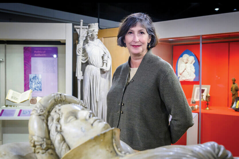 Carol Symes among Medieval centered exhibits in the Sprulock Museum.