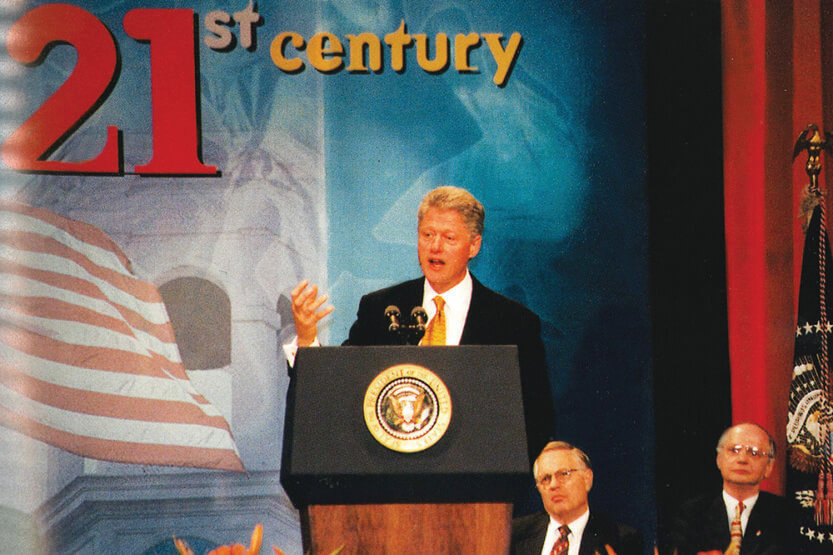 President Clinton speaks at the Assembly Hall