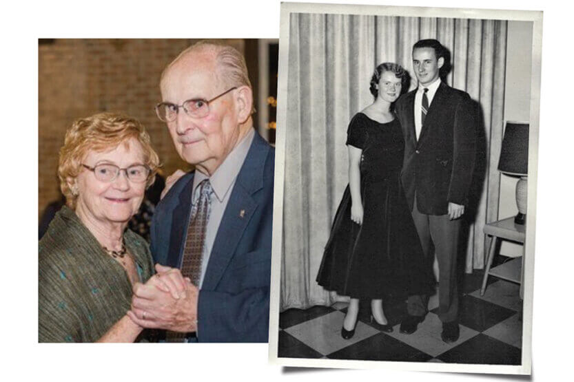 Pictures of Bill and Betty Harryman, then and now.