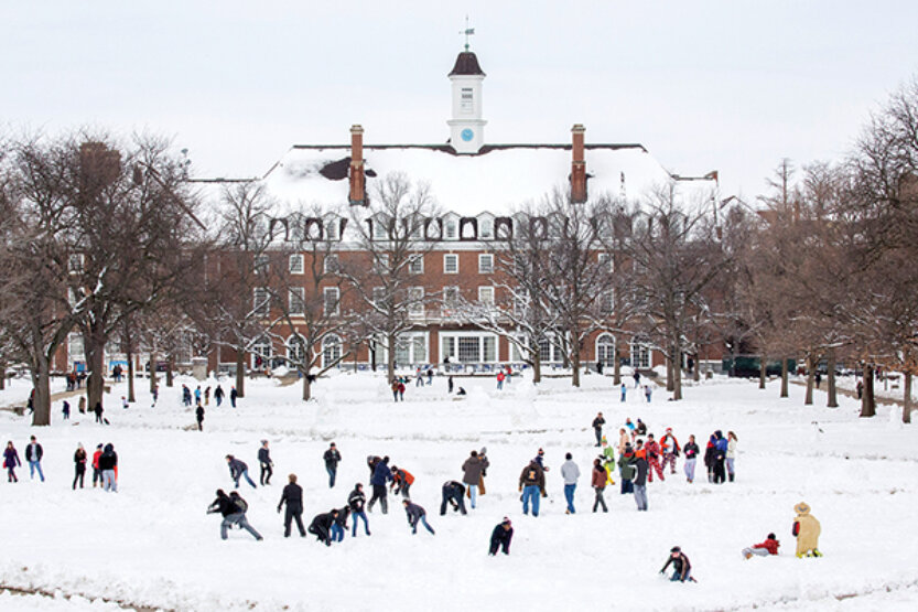 Snowball fight on the Quad