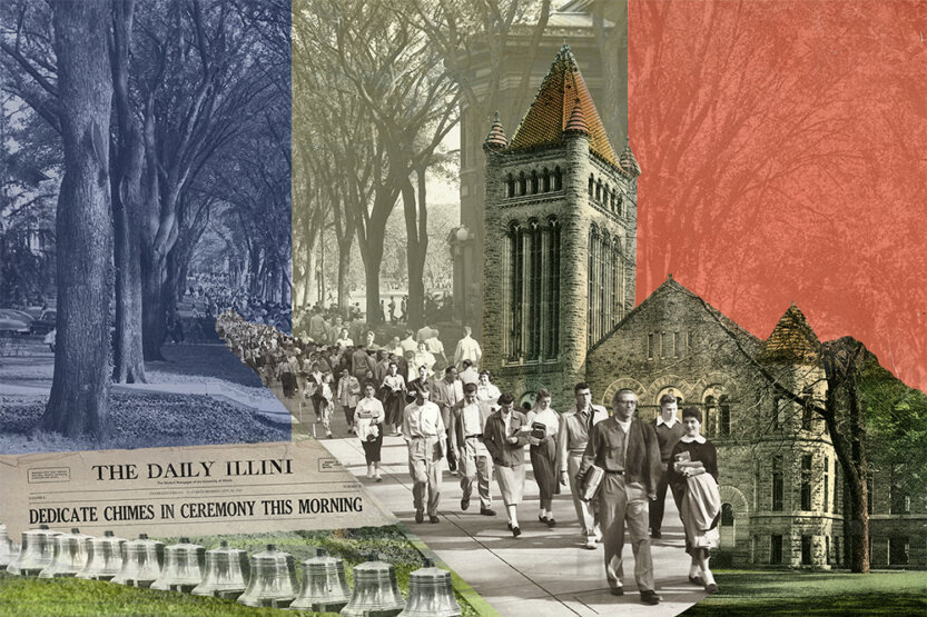 collage of old campus images