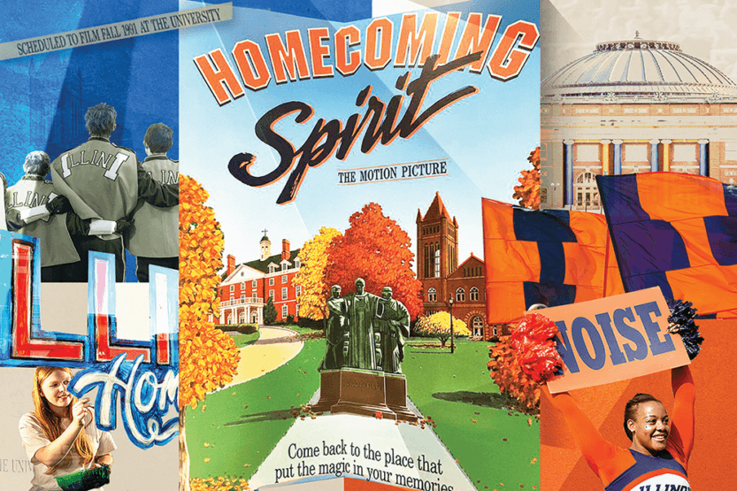 Movie poster and campus Homecoming images